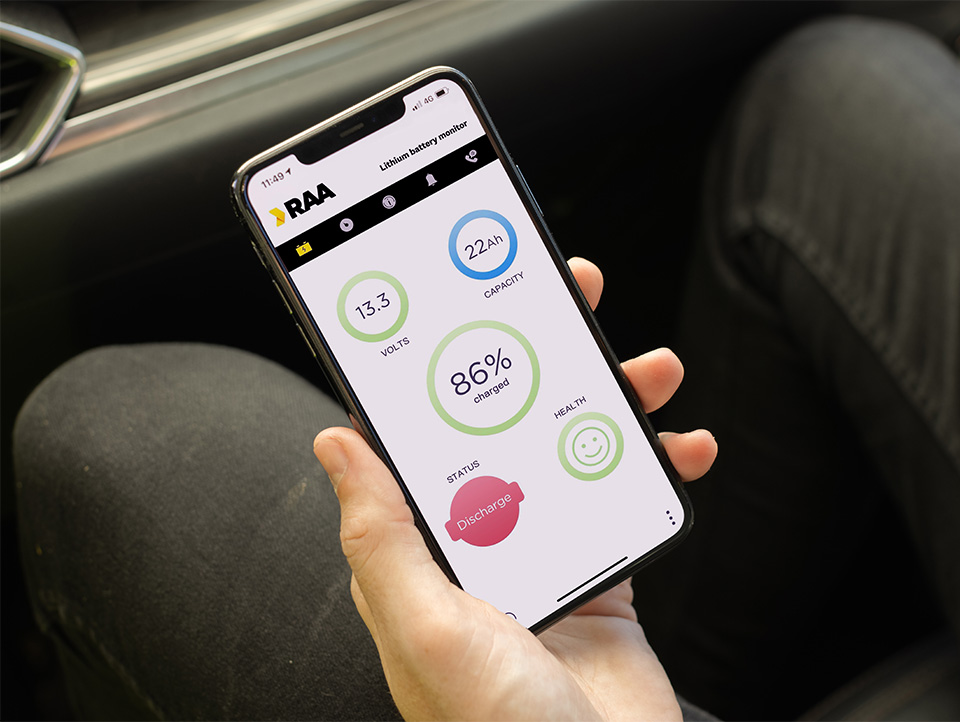 The RAA battery monitor app on a mobile phone